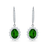 Oval Halo Flower Drop Dangle Leverback Earring Cubic Zirconia 925 Sterling Silver