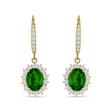 Oval Halo Flower Drop Dangle Leverback Earring Cubic Zirconia 925 Sterling Silver