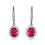 Oval Halo Flower Drop Dangle Leverback Earring Cubic Zirconia 925 Sterling Silver
