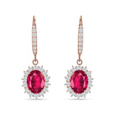 Oval Halo Flower Drop Dangle Leverback Earring Cubic Zirconia 925 Sterling Silver