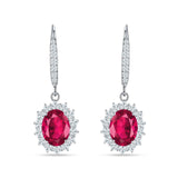 Oval Halo Flower Drop Dangle Leverback Earring Cubic Zirconia 925 Sterling Silver
