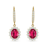 Oval Halo Flower Drop Dangle Leverback Earring Cubic Zirconia 925 Sterling Silver
