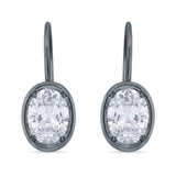 Oval Solitaire Drop Dangle Leverback Earring Cubic Zirconia 925 Sterling Silver