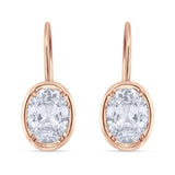 Oval Solitaire Drop Dangle Leverback Earring Cubic Zirconia 925 Sterling Silver