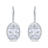 Oval Solitaire Drop Dangle Leverback Earring Cubic Zirconia 925 Sterling Silver