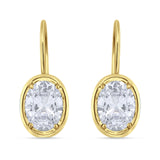 Oval Solitaire Drop Dangle Leverback Earring Cubic Zirconia 925 Sterling Silver