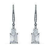 Emerald Cut Oblong Drop Dangle Leverback Earring Cubic Zrconia 925 Sterling Silver