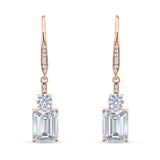 Emerald Cut Oblong Drop Dangle Leverback Earring Cubic Zrconia 925 Sterling Silver