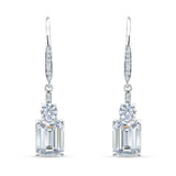 Emerald Cut Oblong Drop Dangle Leverback Earring Cubic Zrconia 925 Sterling Silver