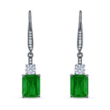 Emerald Cut Oblong Drop Dangle Leverback Earring Cubic Zrconia 925 Sterling Silver