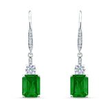 Emerald Cut Oblong Drop Dangle Leverback Earring Cubic Zrconia 925 Sterling Silver