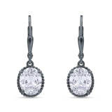 Oval Drop Dangle Leverback Earring Cubic Zirconia Solid 925 Sterling Silver