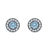 Round Halo Stud Earring Cubic Zirconia 925 Sterling Silver