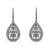 Pear Teardrop Filigree Drop Dangle Leverback Earring Cubic Zirconia 925 Sterling Silver