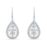 Pear Teardrop Filigree Drop Dangle Leverback Earring Cubic Zirconia 925 Sterling Silver