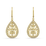 Pear Teardrop Filigree Drop Dangle Leverback Earring Cubic Zirconia 925 Sterling Silver