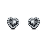 Heart Shaped Cluster Round Cubic Zirconia Stud Earring 925 Sterling Silver