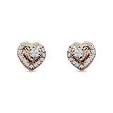 Heart Shaped Cluster Round Cubic Zirconia Stud Earring 925 Sterling Silver