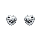 Heart Shaped Cluster Round Cubic Zirconia Stud Earring 925 Sterling Silver