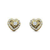 Heart Shaped Cluster Round Cubic Zirconia Stud Earring 925 Sterling Silver