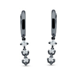 Three Round Cubic Zirconia Drop Dangle Hoop Earring 925 Sterling Silver