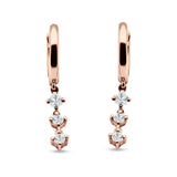 Three Round Cubic Zirconia Drop Dangle Hoop Earring 925 Sterling Silver