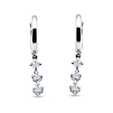 Three Round Cubic Zirconia Drop Dangle Hoop Earring 925 Sterling Silver