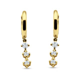 Three Round Cubic Zirconia Drop Dangle Hoop Earring 925 Sterling Silver