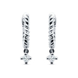 Twisted Rope Dangling Solitaire Hoop Earring Cubic Zirconia 925 Sterling Silver