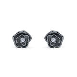 Rose Flower Stud Earrings 8.5mm Cubic Zirconia Solid 925 Sterling Silver