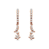 Moon & Star Earring Dangle Hoop Earring Cubic Zirconia 925 Sterling Silver