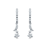 Moon & Star Earring Dangle Hoop Earring Cubic Zirconia 925 Sterling Silver