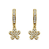 Flower Cluster Charm Huggie Hoop Earring Cubic Zirconia 925 Sterling Silver