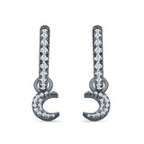 Crescent Moon Charm Huggie Hoop Earring Cubic Zirconia 925 Sterling Silver
