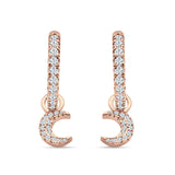 Crescent Moon Charm Huggie Hoop Earring Cubic Zirconia 925 Sterling Silver