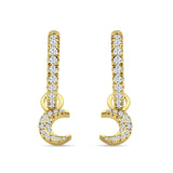 Crescent Moon Charm Huggie Hoop Earring Cubic Zirconia 925 Sterling Silver
