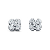 Flower Beaded Designer Stud Earring Cubic Zirconia 925 Sterling Silver
