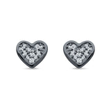 Minimalist Heart Shaped Round Cubic Zirconia Stud Earring 925 Sterling Silver