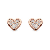 Minimalist Heart Shaped Round Cubic Zirconia Stud Earring 925 Sterling Silver