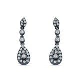 Pear Teardrop Halo Charm Drop Stud Earring Cubic Zirconia 925 Sterling Silver