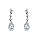 Pear Teardrop Halo Charm Drop Stud Earring Cubic Zirconia 925 Sterling Silver