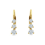 Three Round Graduated Cubic Zirconia Huggie Leverback 925 Sterling Silver