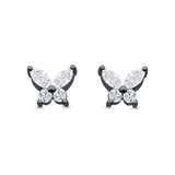 Butterfly Stud Earring Marquise Cut & Round Cubic Zirconia 925 Sterling Silver