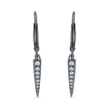 Spike Hoop Leverback Earrings Round Cubic Zirconia 925 Sterling Silver