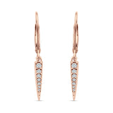 Spike Hoop Leverback Earrings Round Cubic Zirconia 925 Sterling Silver