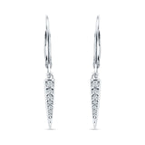Spike Hoop Leverback Earrings Round Cubic Zirconia 925 Sterling Silver