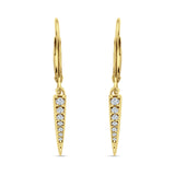 Spike Hoop Leverback Earrings Round Cubic Zirconia 925 Sterling Silver