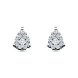 Pear Teardrop Stud Earring Round & Princess Cubic Zirconia 925 Sterling Silver
