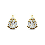 Pear Teardrop Stud Earring Round & Princess Cubic Zirconia 925 Sterling Silver