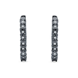 Round Engraved Flower Huggie Hoop Earring Cubic Zirconia 925 Sterling Silver